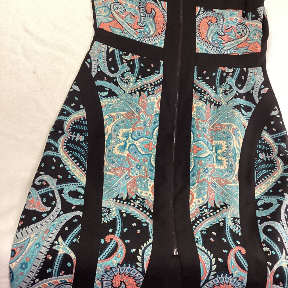 BCBGMAXAZRIA Paisley Print Sleeveless Sheath Dress Black Blue Coral Size 10 - Picture 5 of 14